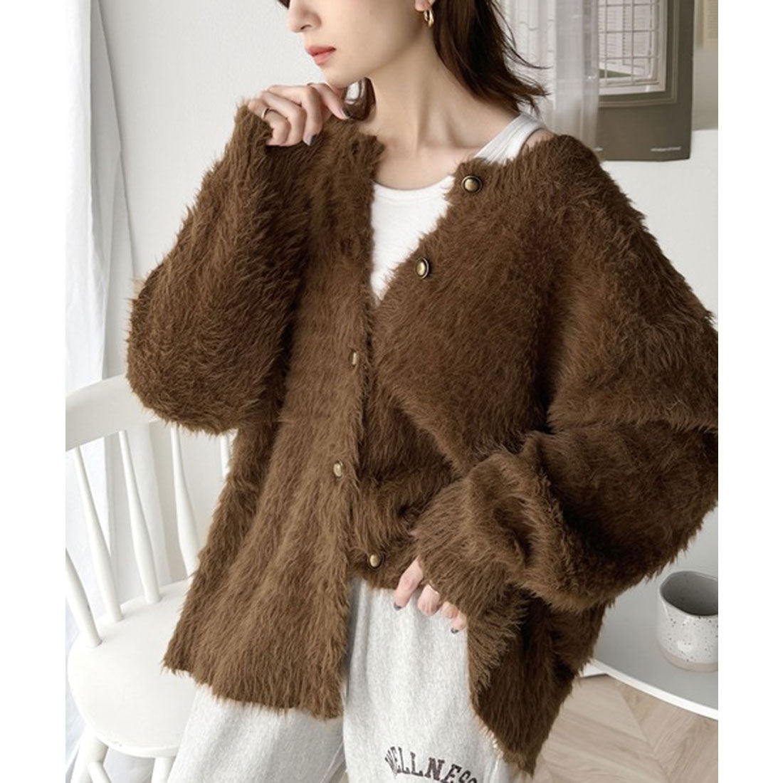 クラシカルエルフ Classical Elf 表情豊かな上品ニット。2wayフェザーニットカーデ,ブラウン