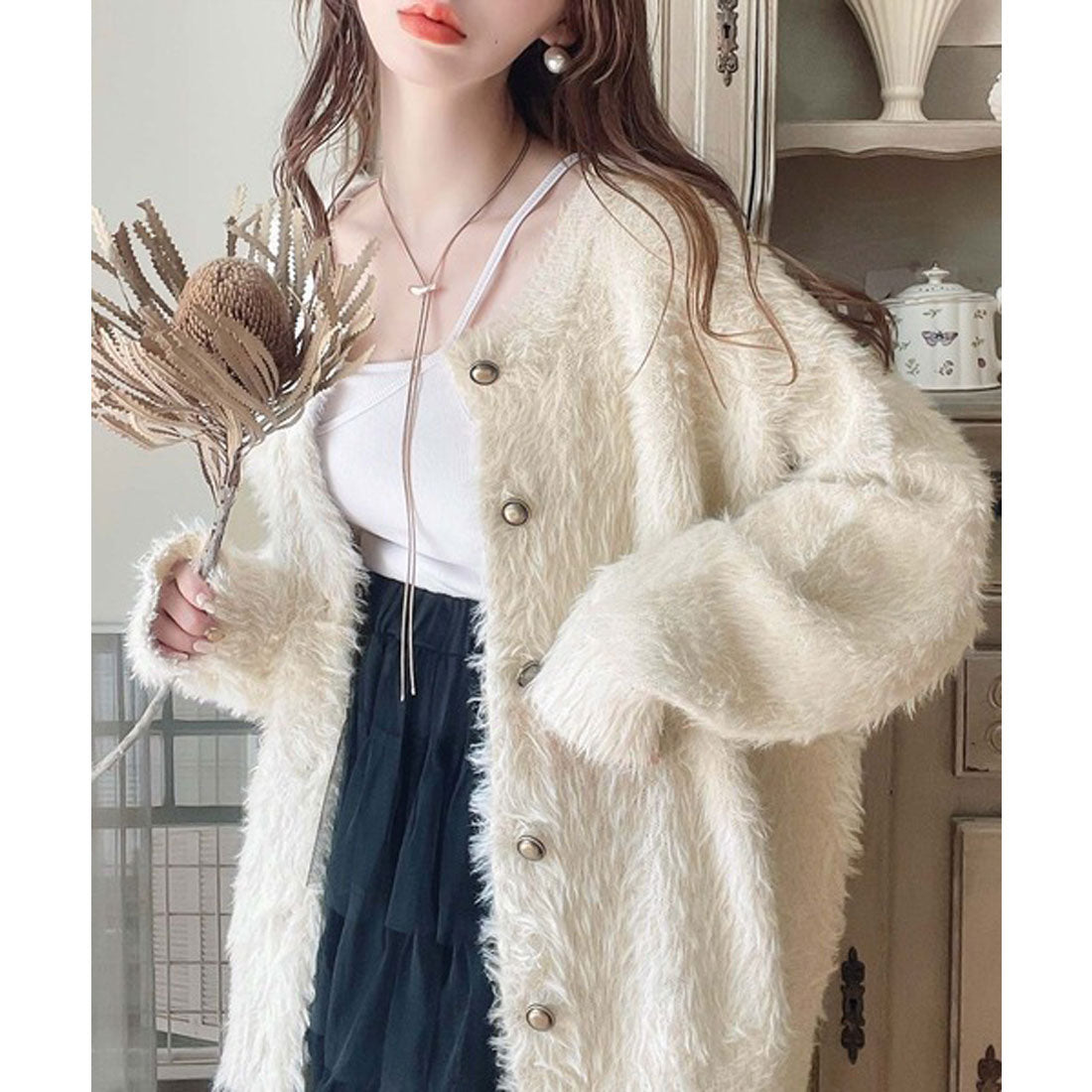 クラシカルエルフ Classical Elf 表情豊かな上品ニット。2wayフェザーニットカーデ