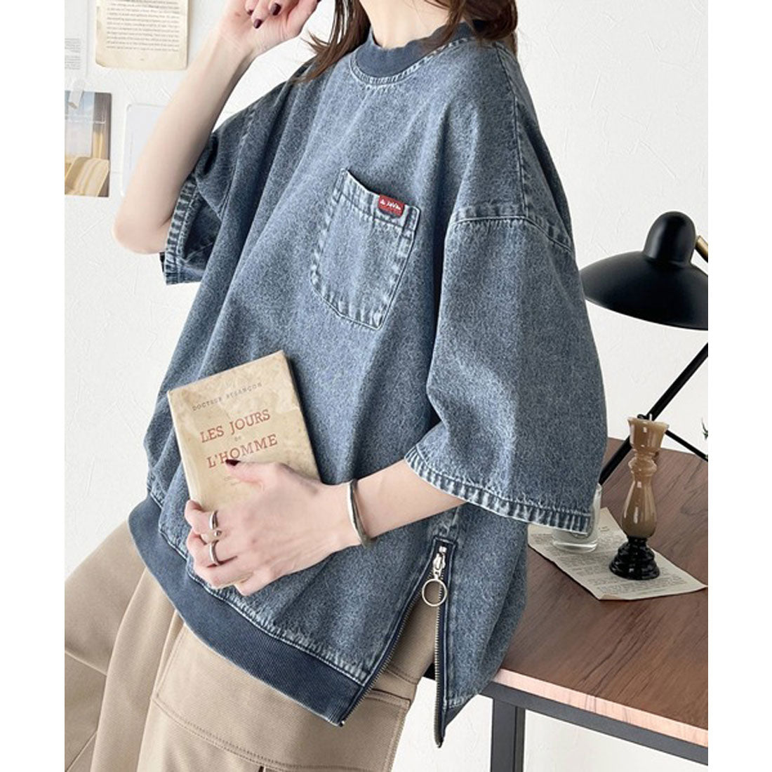 クラシカルエルフ Classical Elf 《JaVa ジャバコラボ》大人のハンサムライク。コットン100%サイドファスナーデニムプルオーバー (インディゴ) インディゴ