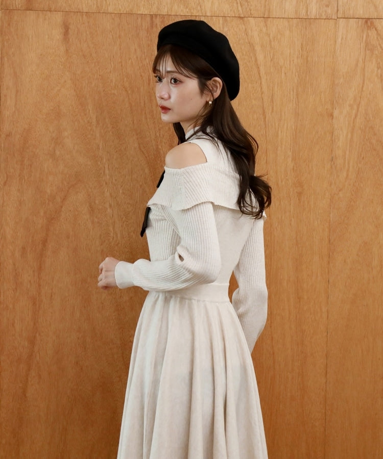 チーク Cheek オフショルBIGリボンニットミニワンピース