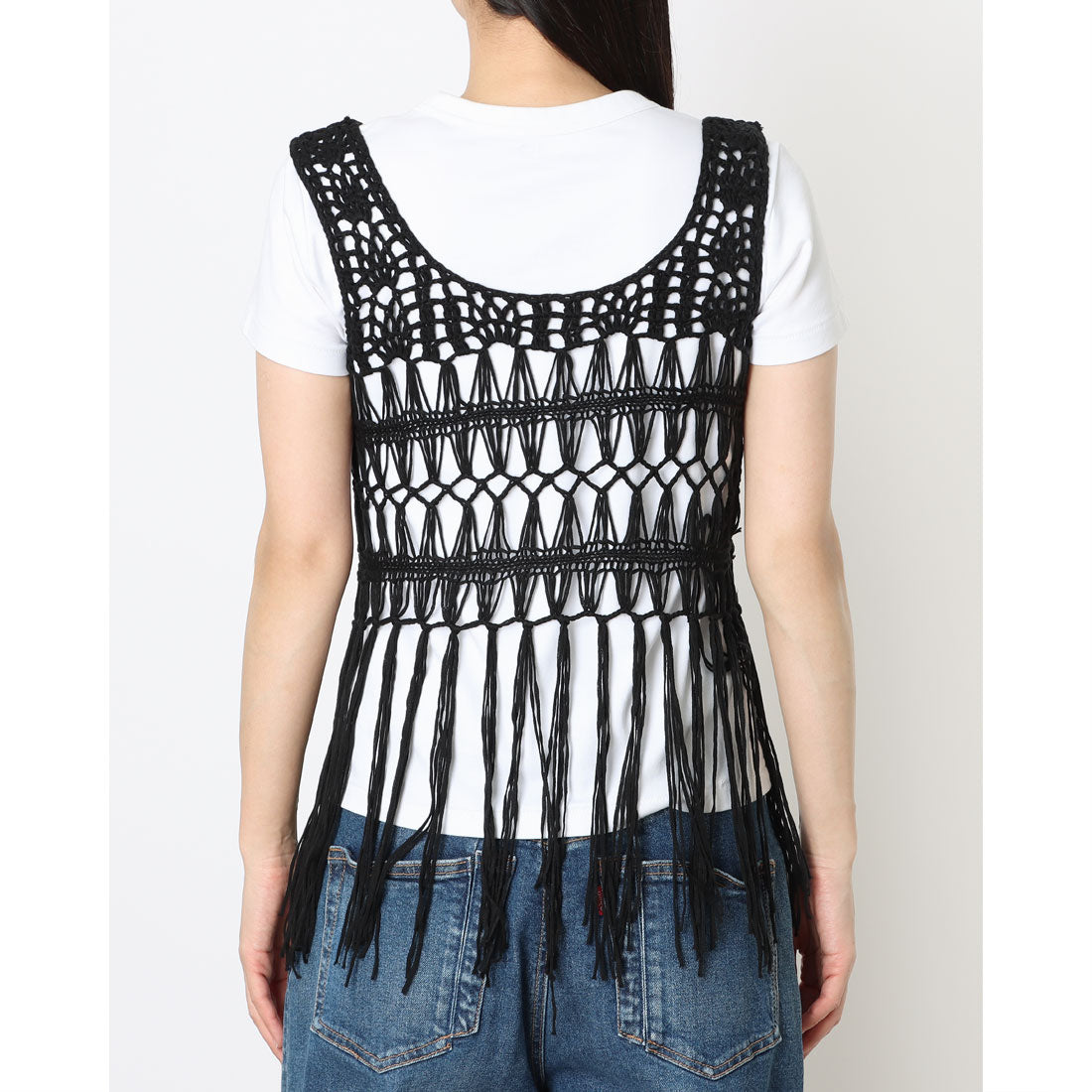 セポ Cepo マクラメフリンジベスト (ブラック) ブラック