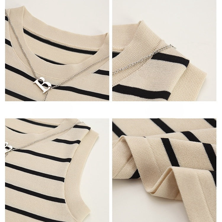 カルペディエム Carpe diem タンクトップ インナー トップス ボーダー タンクトップ リブ タンクトップ ニットタンクトップ ノースリーブ ニット サマーニット カジュアル ショート丈 (ホワイトボーダー) ホワイトボーダー