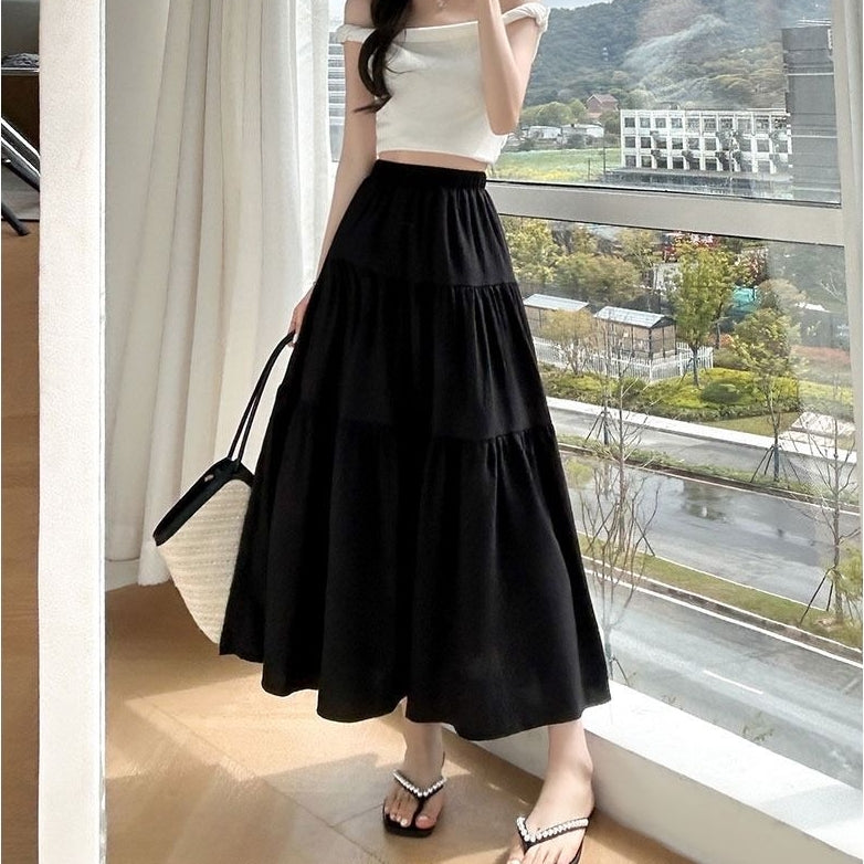 カルペディエム Carpe diem ロングスカート レディース 夏新作 ハイウエスト ミモレ丈 Aライン ティアードスカート ウエスト入り ギャザー切り替え フレンチスタイル フェミニン (ピンク) ピンク