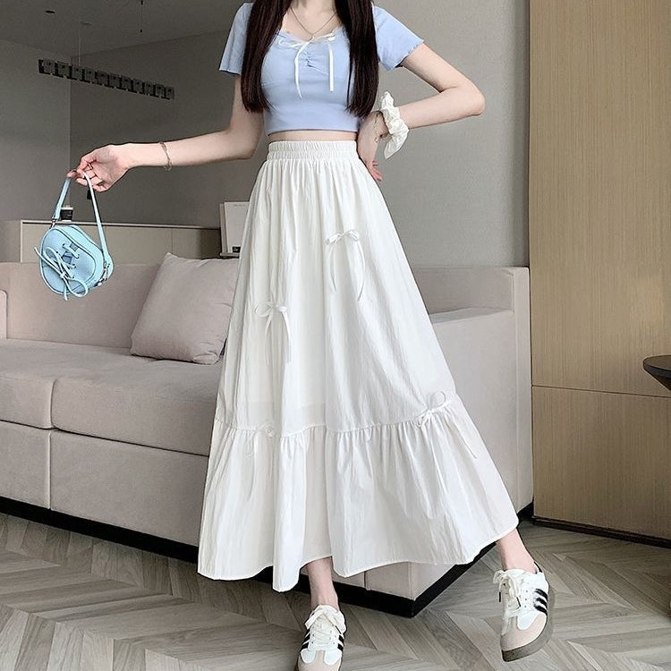 カルペディエム Carpe diem ロングスカート レディース 夏新作 ハイウエスト ミモレ丈 Aライン ティアードスカート ウエスト入り ギャザー切り替え フレンチスタイル フェミニン (ピンク) ピンク