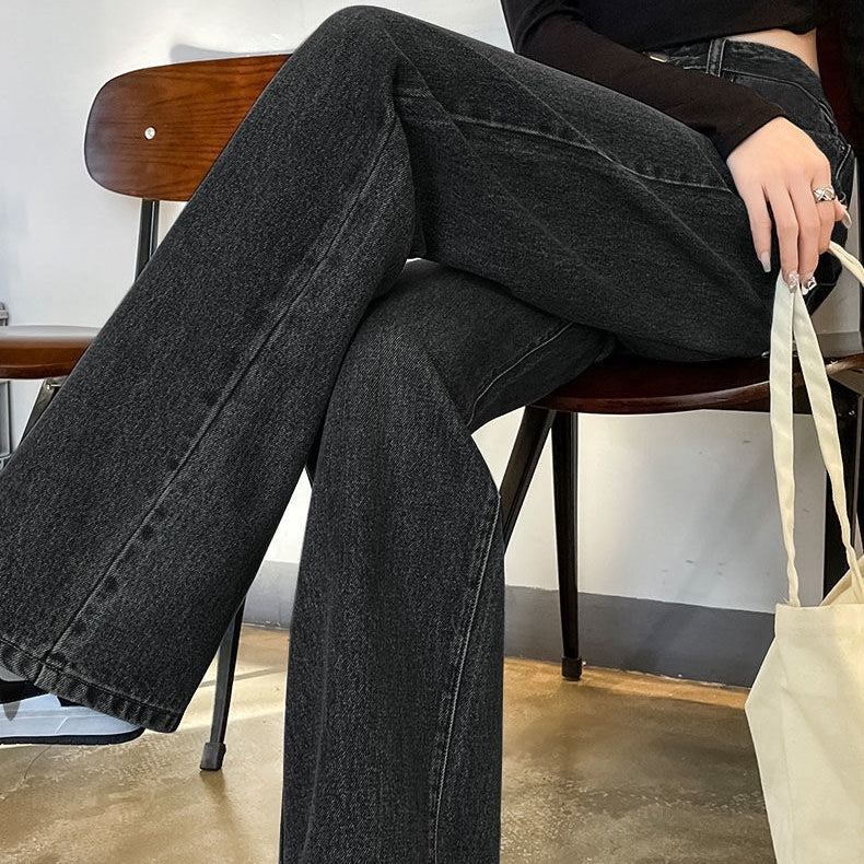 カルペディエム Carpe diem ワイドデニム パンツ オールシーズン カジュアル ハイウエストデニム ワイドパンツ ウォッシュド 定番デニム ボトムス ジーンズ夏 ストレッチツ (ブラック) ブラック