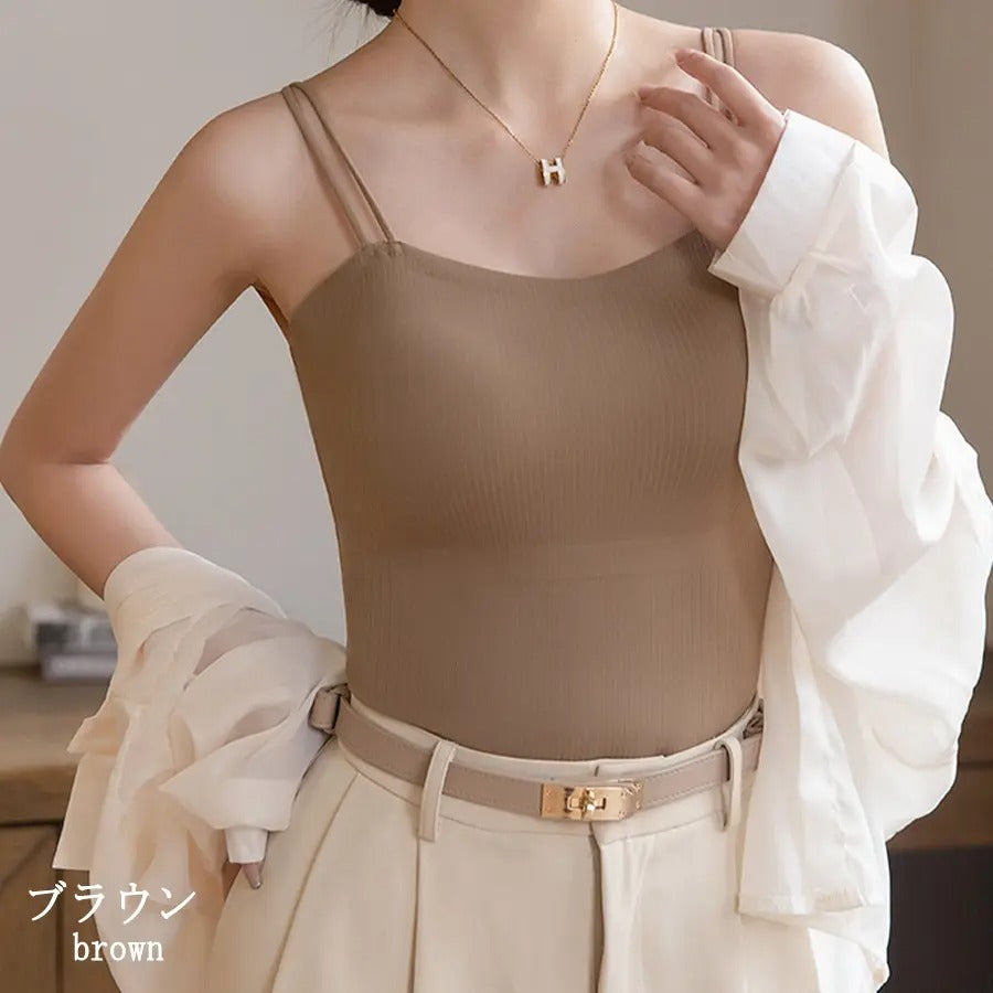 カルペディエム Carpe diem ダブルストラップ カップ付きキャミソール 調節可能 シームレスキャミ ノンワイヤーインナー 韓国風キャミ タンクトップ 夏 トップス インナー カジュアル 重ね着 (ブラック) ブラック