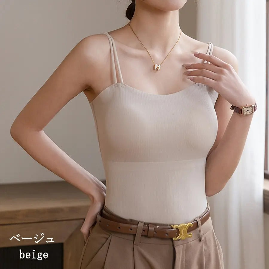 カルペディエム Carpe diem ダブルストラップ カップ付きキャミソール 調節可能 シームレスキャミ ノンワイヤーインナー 韓国風キャミ タンクトップ 夏 トップス インナー カジュアル 重ね着 (ブラック) ブラック