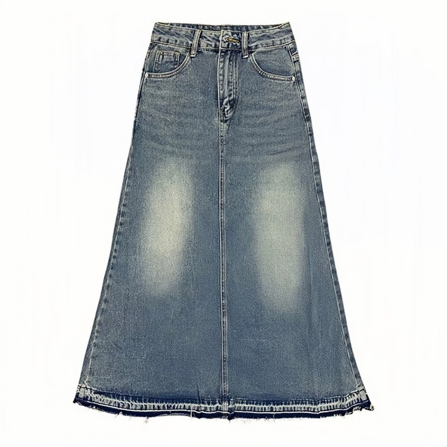 カルペディエム Carpe diem デニムロングスカート デニムスカート フリンジデニムスカート マーメイドスカート ボトムス ハイウエスト スカート ロングスカート デニムロングフレアスカート (ブルー) ブルー