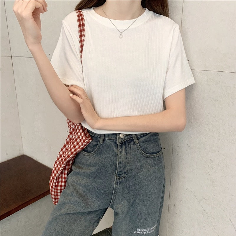 カルペディエム Carpe diem リブ編みTシャツ カットソー Tシャツ Tシャツ半袖 夏服 夏トップス ニット半袖 無地Tシャツ ゆったり 大人カジュアル半袖トップス 春夏 無地半袖 オフィスカジュアル (ブルー) ブルー