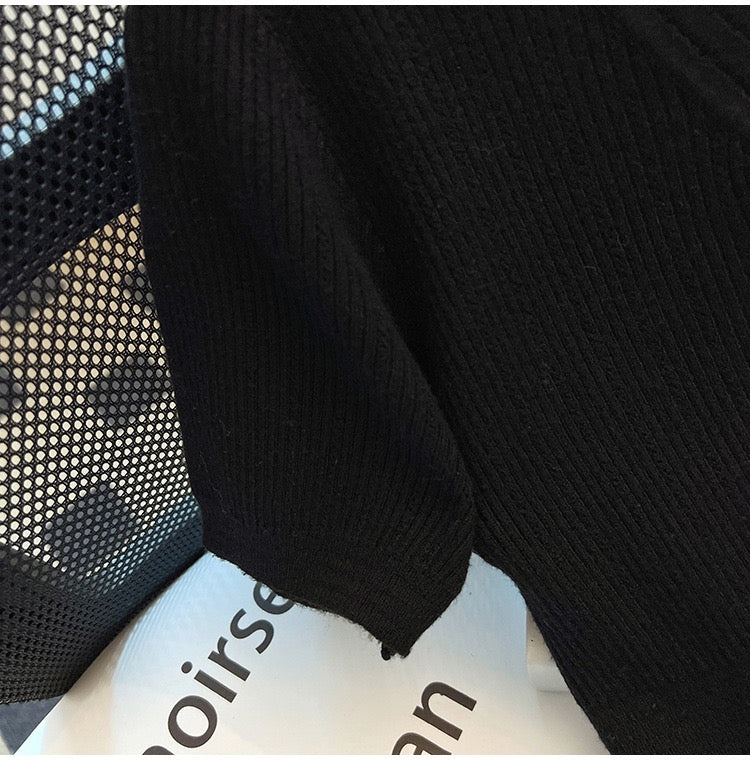 カルペディエム Carpe diem ボタン付きショート丈ニットトップス サマーニット 半袖ニット vネックニット レディース ショート トップス ボトルネック 半袖 きれいめ オフィスカジュアル (ブラック) ブラック