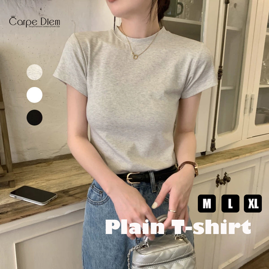 カルペディエム Carpe diem トップス 無地半袖 無地Tシャツ シンプル 細見え 夏 白 柔らかい 体型カバー お洒落 通勤 通学 大人 カットソー クルーネック 半袖カラーミニマルTシャツ (ライトグレー) ライトグレー