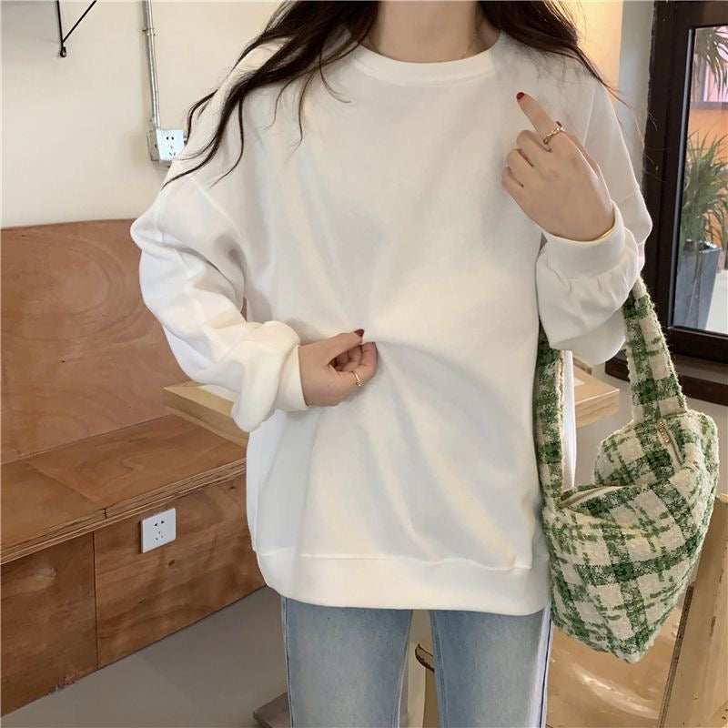 カルペディエム Carpe diem 無地トレーナー 秋冬トップス 体型カバー スウェット トレンド感 長袖プルオーバー 韓国風 着やせ (ライトベージュ) ライトベージュ