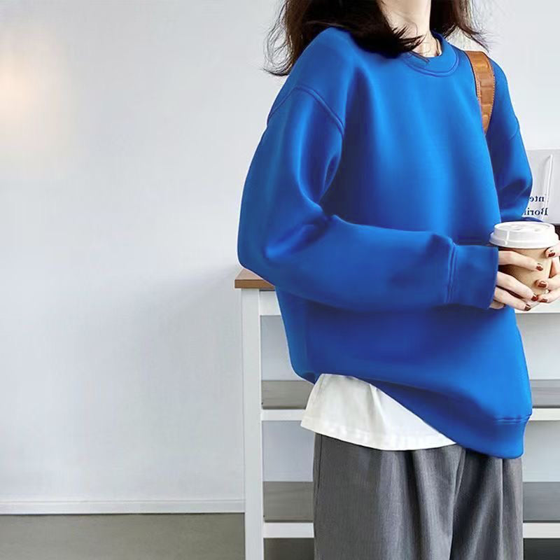 カルペディエム Carpe diem 無地トレーナー 秋冬トップス 体型カバー スウェット トレンド感 長袖プルオーバー 韓国風 着やせ (ブルー) ブルー