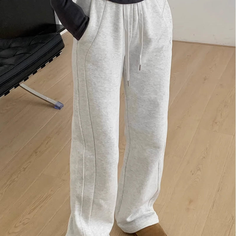 カルペディエム Carpe diem リラックス ワイドパンツ 秋冬 ウエストゴム ドローストリング センターライン 美脚効果 カジュアル 大人可愛い シルエット ゆったり フィット感 韓国風 カジュアル ボトムス (ホワイト) ホワイト