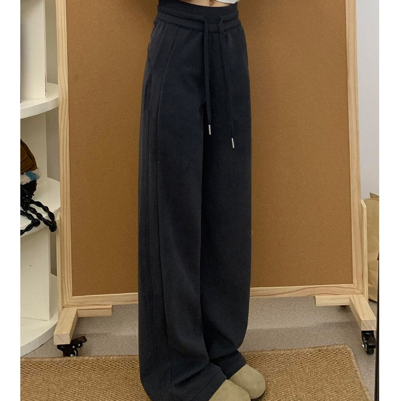 カルペディエム Carpe diem リラックス ワイドパンツ 秋冬 ウエストゴム ドローストリング センターライン 美脚効果 カジュアル 大人可愛い シルエット ゆったり フィット感 韓国風 カジュアル ボトムス (ホワイト) ホワイト