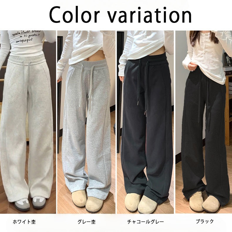 カルペディエム Carpe diem リラックス ワイドパンツ 秋冬 ウエストゴム ドローストリング センターライン 美脚効果 カジュアル 大人可愛い シルエット ゆったり フィット感 韓国風 カジュアル ボトムス (ホワイト) ホワイト