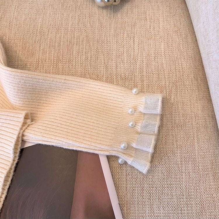 カルペディエム Carpe diem パール付きニット リブニット トップス 長袖ニット ハイネックニット 大人可愛い インナー カジュアル 無地 プルオーバー きれいめコーデ オフィスカジュアル 秋冬トップス 上品ニット (ホワイト) ホワイト