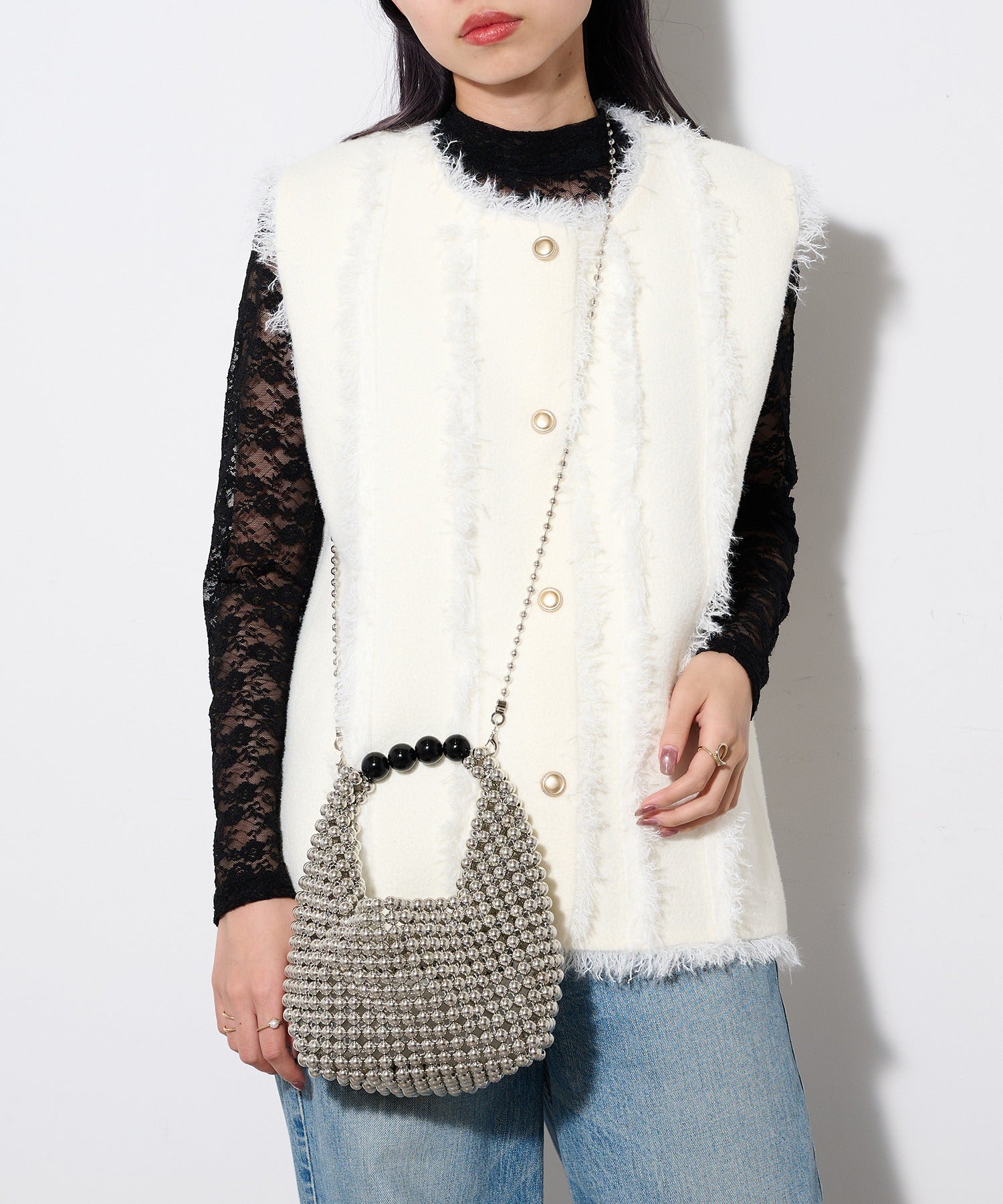 カシュカシュ cache cache メタルビーズバッグ (ブラック) ブラック