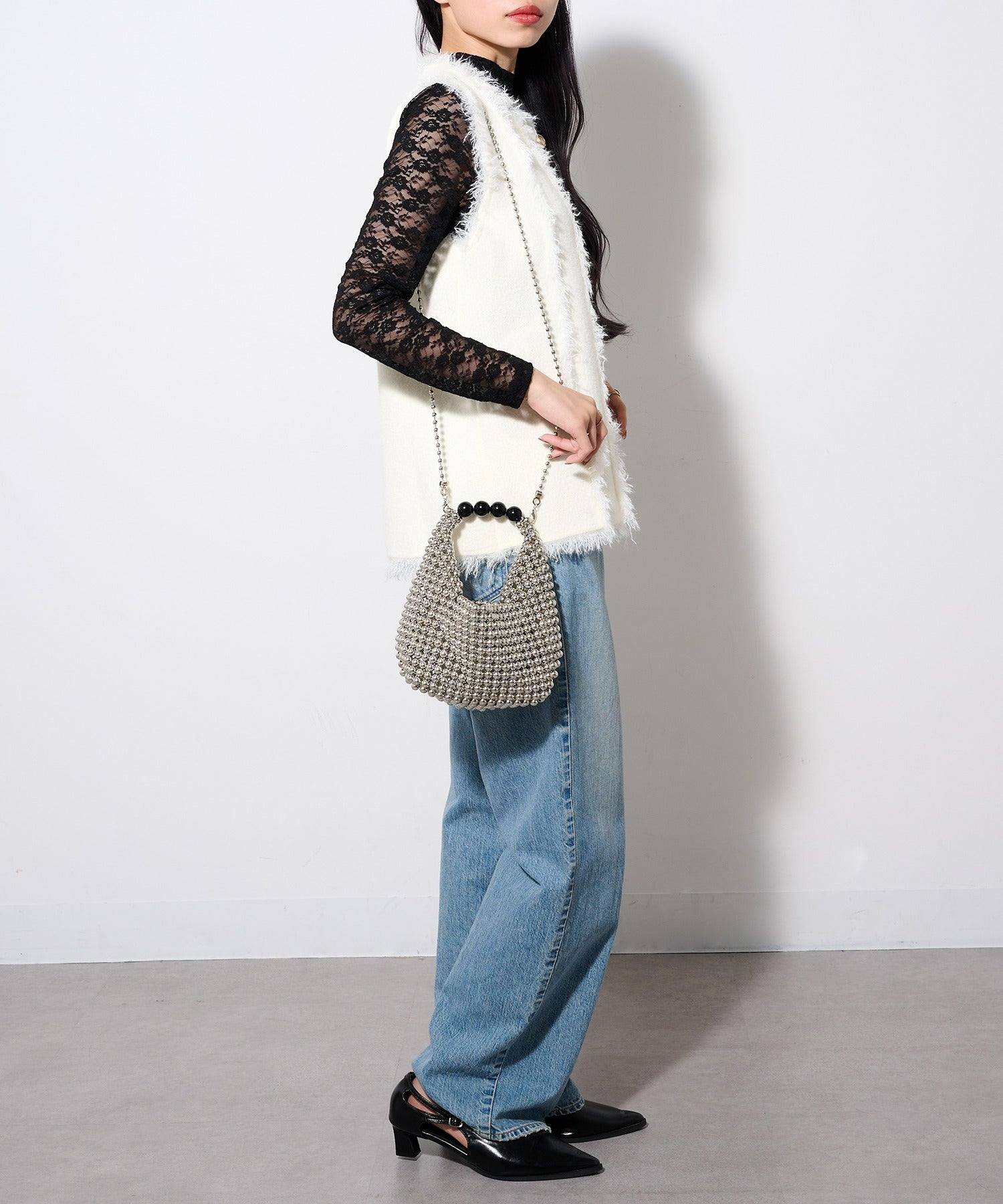 カシュカシュ cache cache メタルビーズバッグ (ブラック) ブラック