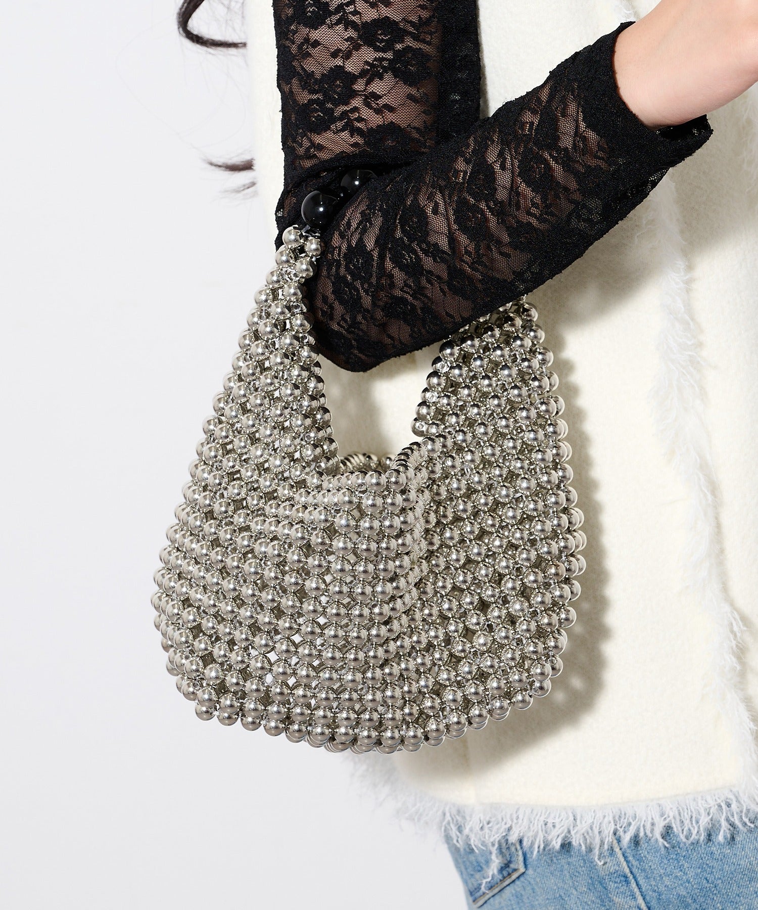 カシュカシュ cache cache メタルビーズバッグ (ブラック) ブラック