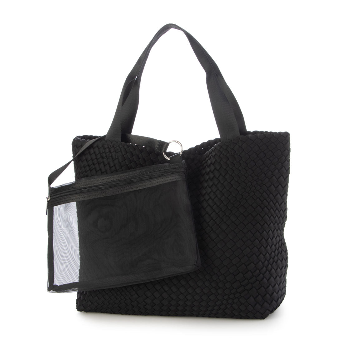 カシュカシュ cache cache ポーチ付きネオプレーンメッシュビッグトートバッグ (BK) BK