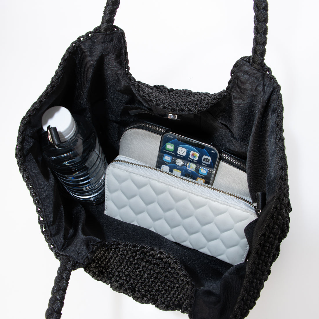 カシュカシュ cache cache 柄編みベーシックトート カゴバッグ (BK) BK