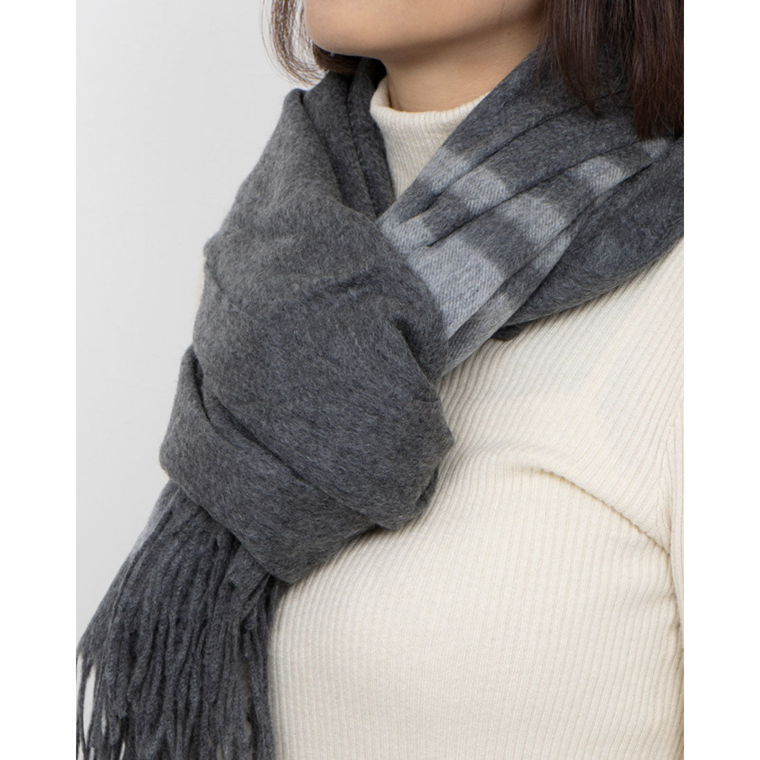カシュネ cache nez カシミヤボーダーストール (GY) GY