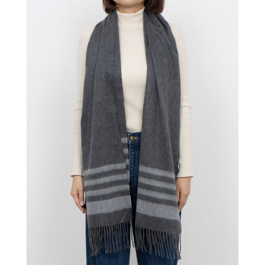 カシュネ cache nez カシミヤボーダーストール (GY) GY