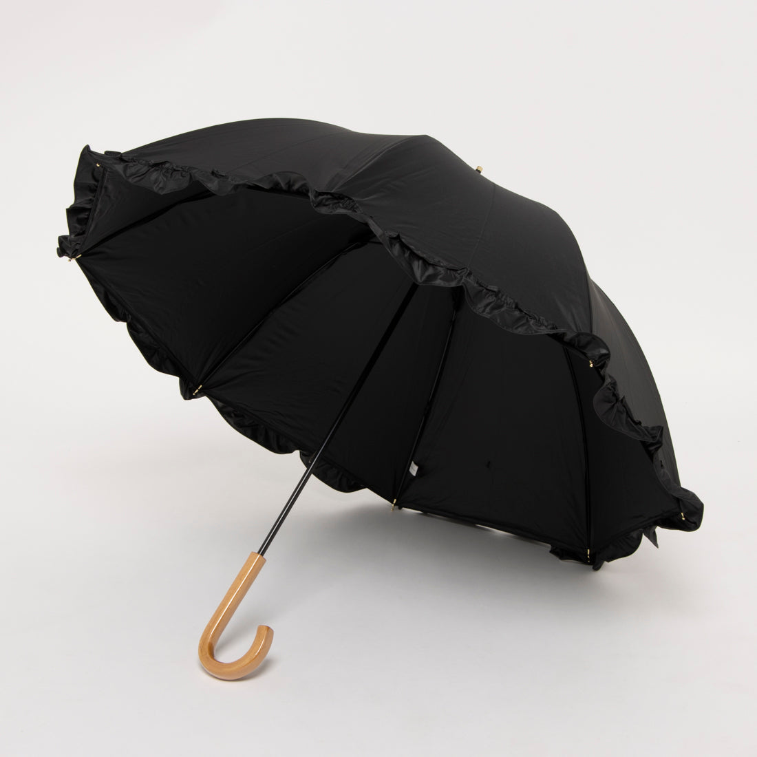 カシュネ cache nez 【晴雨兼用】【日傘】 UV カット率99%以上 PUビッグフリルショートパラソル (BK) BK