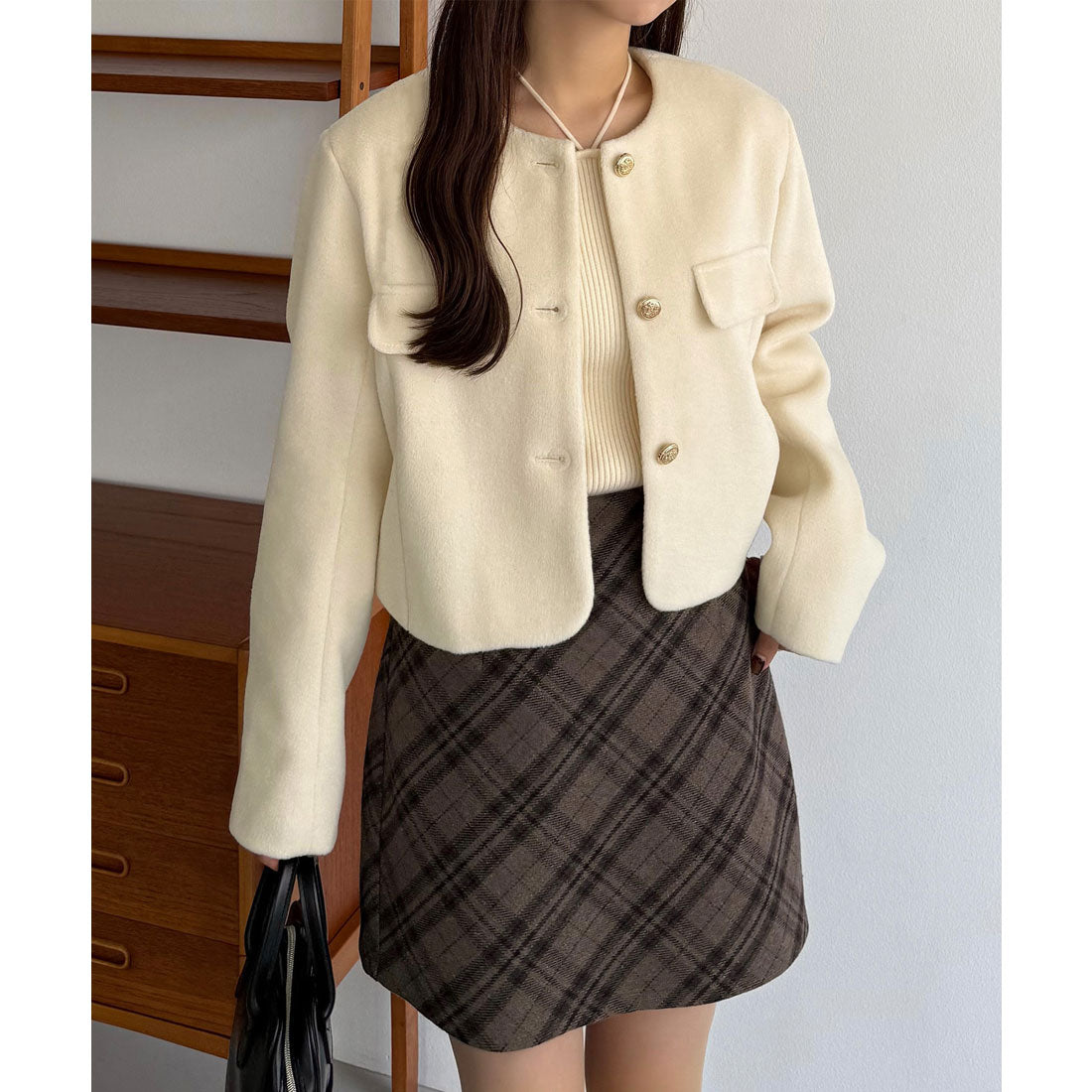 カラウティア callautia callautia ウールライクゴールドボタンノーカラージャケット (アイボリー) アイボリー