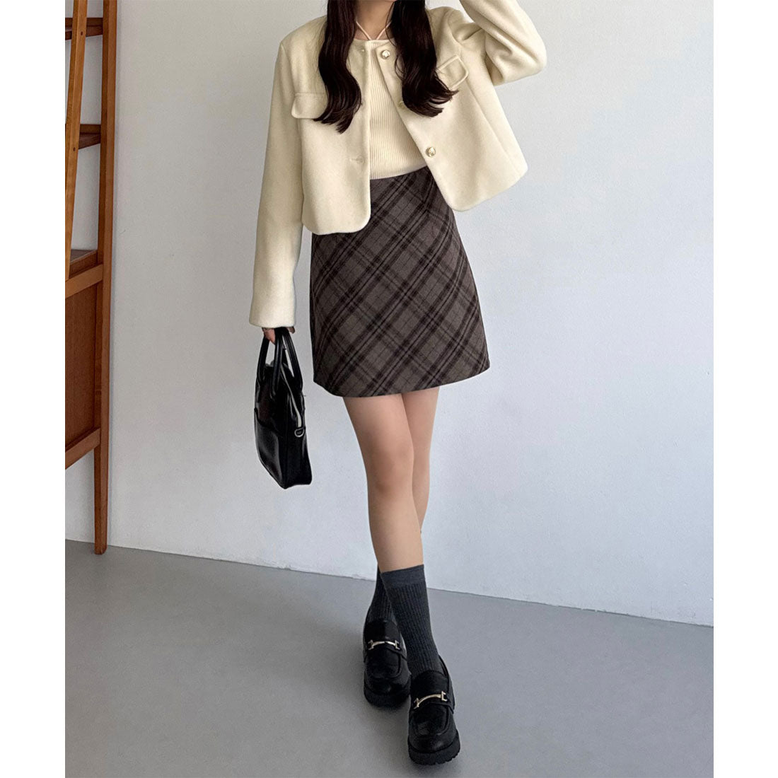 カラウティア callautia callautia ウールライクゴールドボタンノーカラージャケット (アイボリー) アイボリー