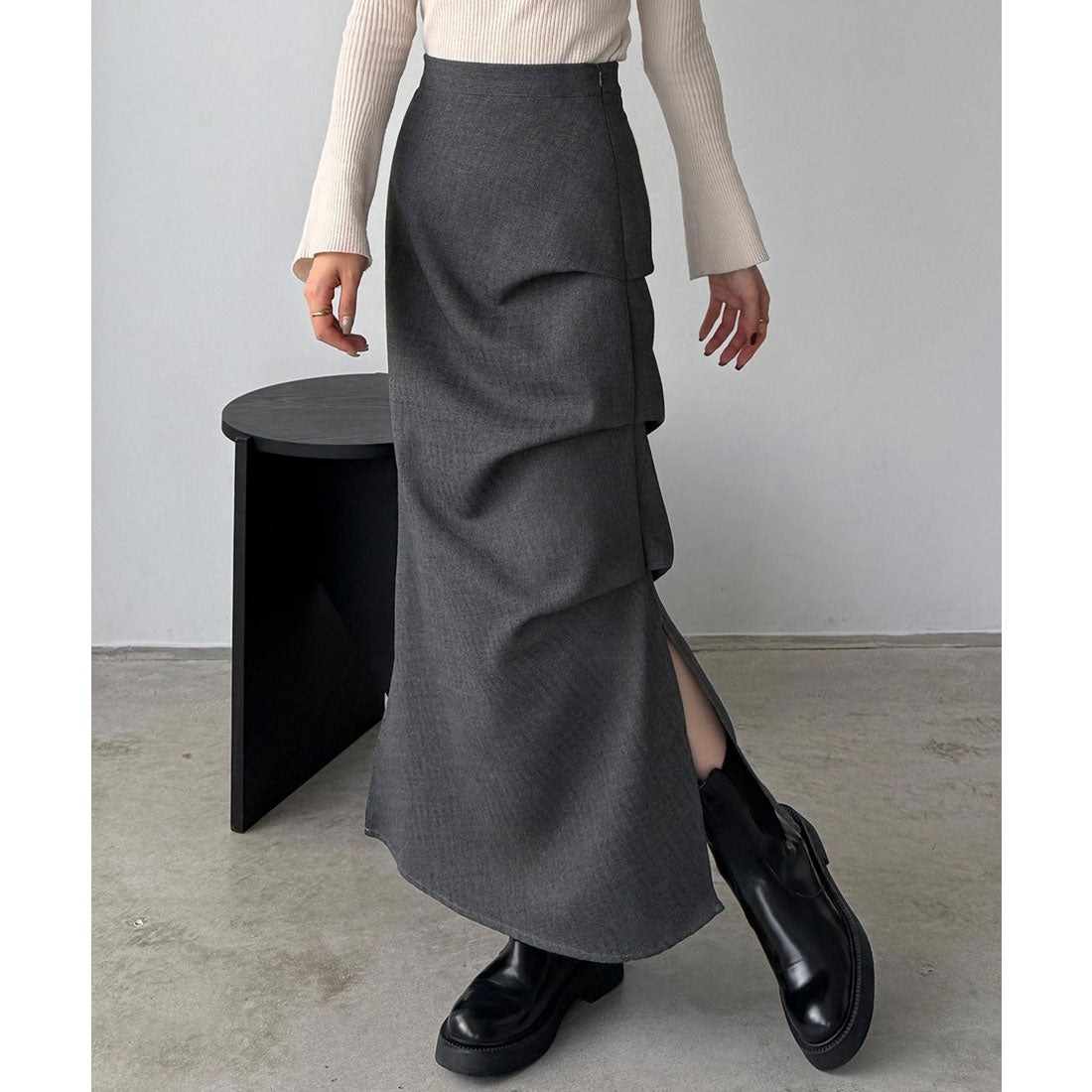 カラウティア callautia callautia 薄手ツイードサイドタックマーメイドスカート (チャコール) チャコール