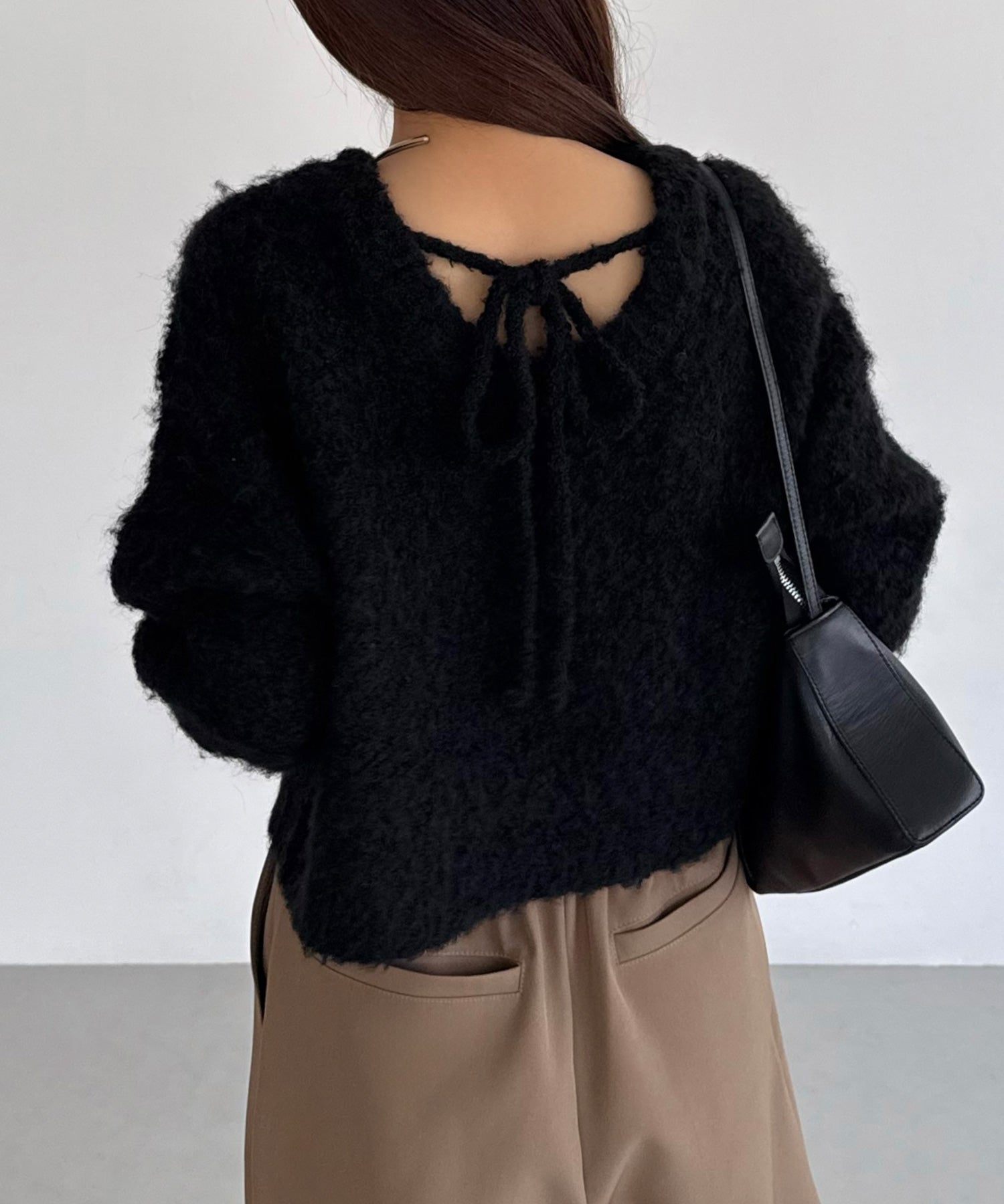 カラウティア callautia callautia 前後2wayリボンシャギーニット (ブラック) ブラック