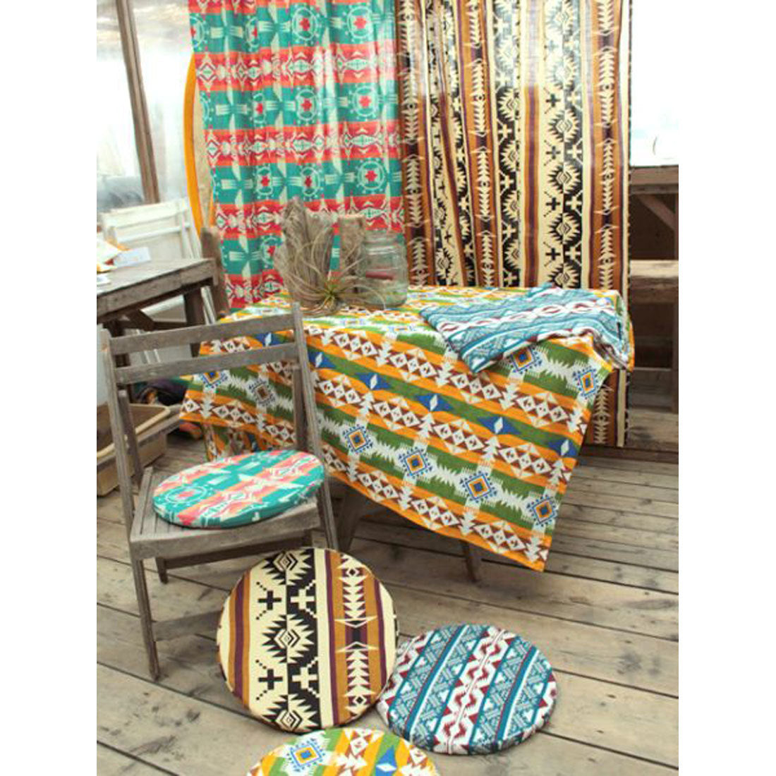 【チャイハネ】チマヨ柄カーテン178cm グリーン