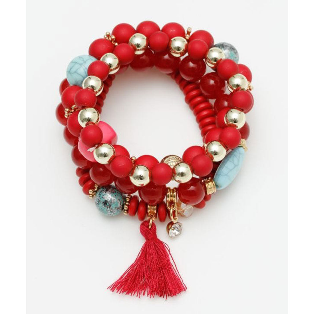 【チャイハネ】ビズタセットブレスレット レッド レッド