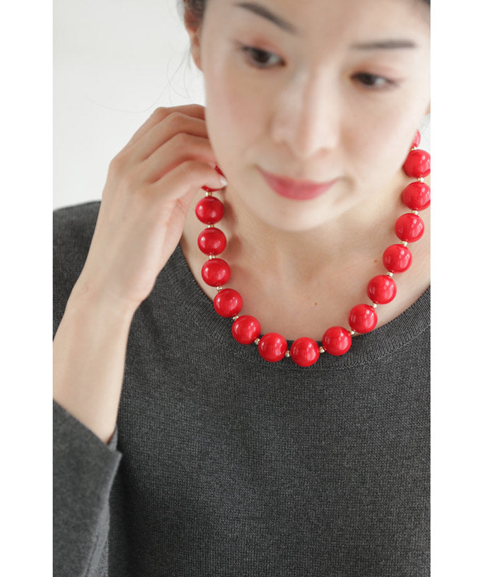 カワイイ CAWAII 首元を飾る艶玉ストーンネックレス (レッド) レッド