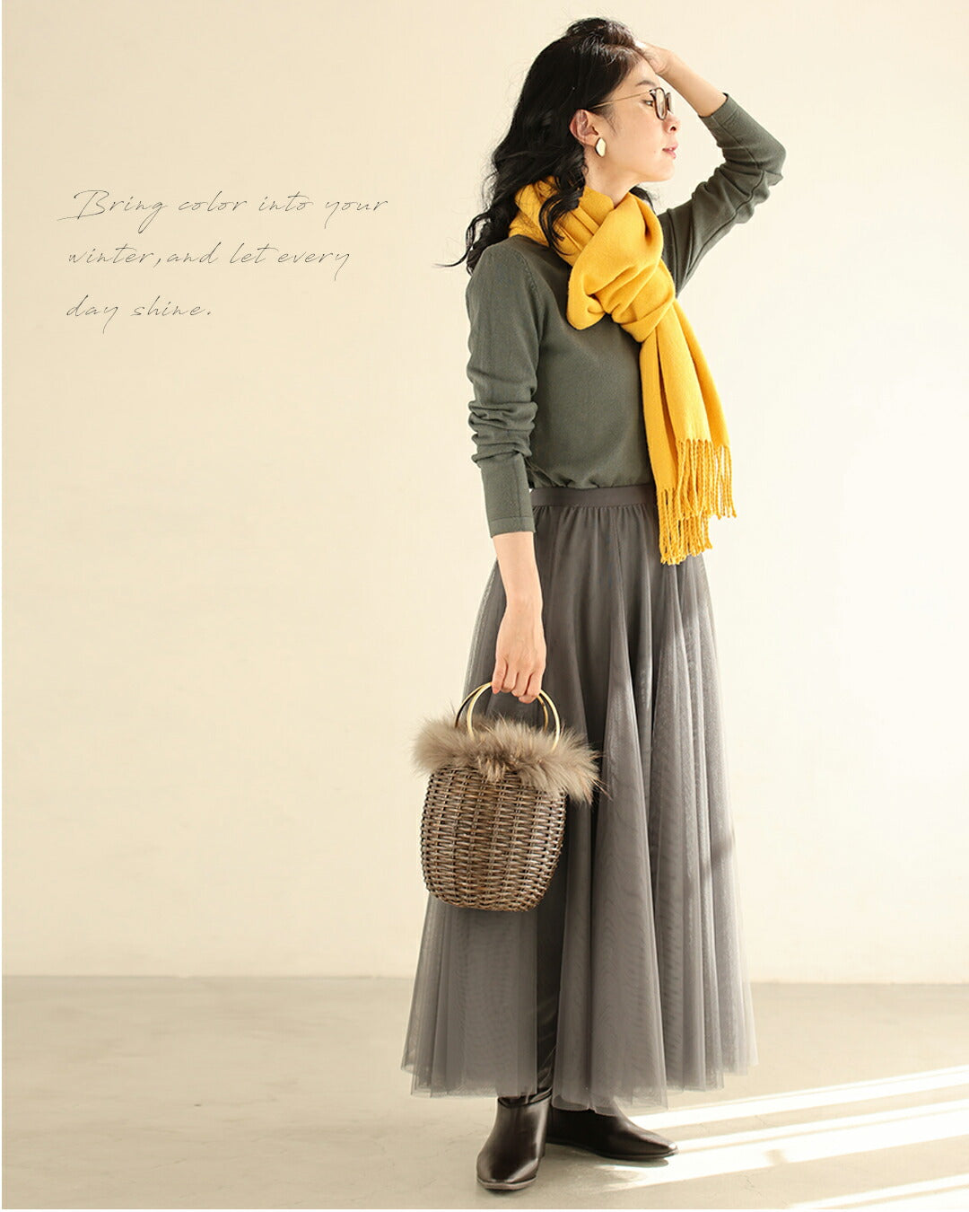 カワイイ CAWAII 大人の遊び心 冬の顔映え カラーマフラー (グリーン) グリーン