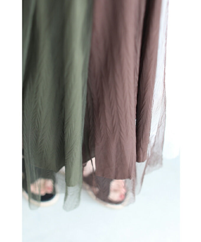 カワイイ CAWAII ふわり舞うブロッキングカラーのチュールミディアムワンピース