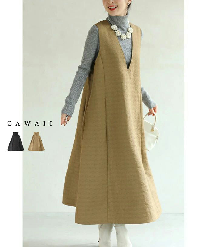 CAWAII CAWAII floral quilted V-neck long dress