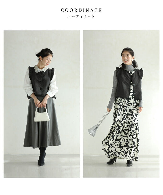 カワイイ CAWAII フリルパフショルダーの変形ボタンベスト