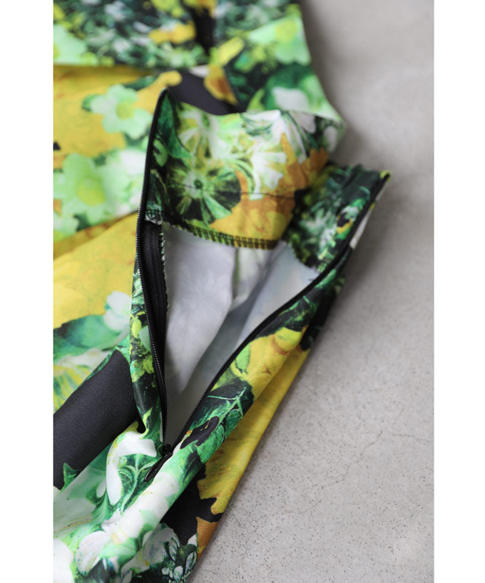 カワイイ CAWAII ガーデンボタニカル柄タックミディアムスカート (グリーン) グリーン