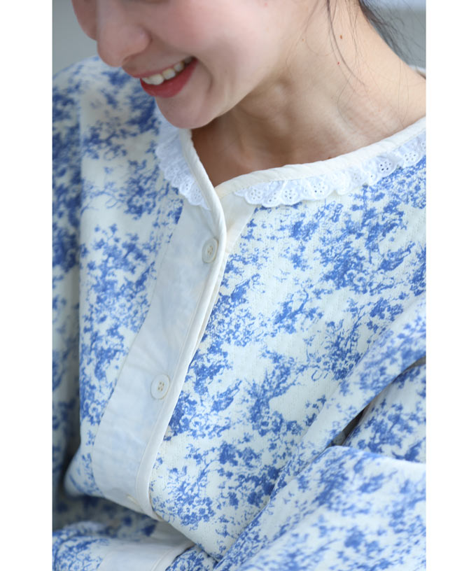 CAWAII CAWAII warm pajama set with romantic landscape painting