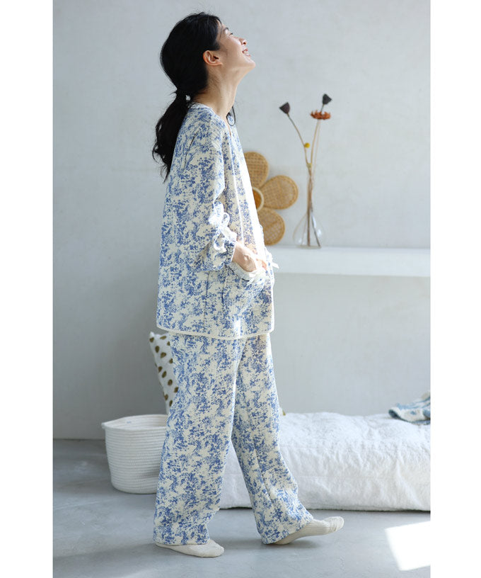 CAWAII CAWAII warm pajama set with romantic landscape painting
