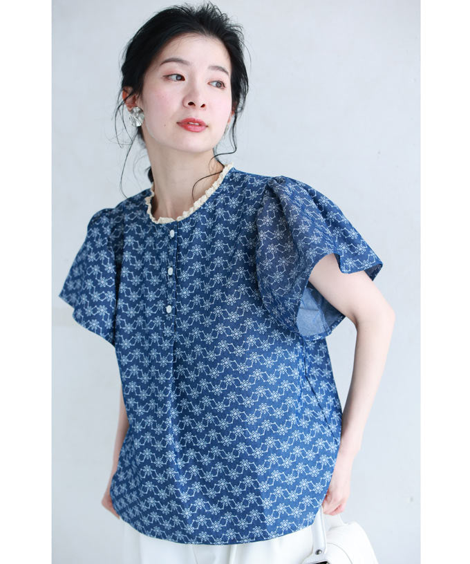 カワイイ CAWAII 繋がる花柄のふんわりフレア袖ブラウストップス