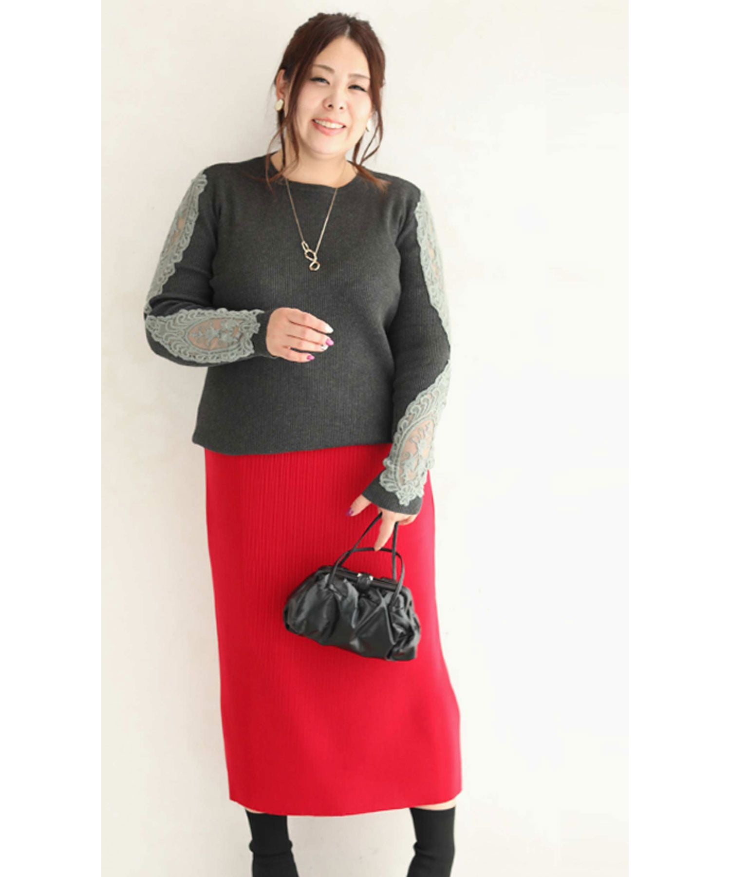 CAWAII CAWAII 胖胖專用。能掩飾肉肉手臂的蕾絲袖針織衫