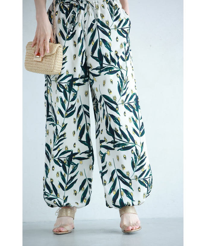 カワイイ CAWAII 裾が絞れる2way仕様。夏夜に舞う蛍の灯ワイドパンツ (ホワイト) ホワイト