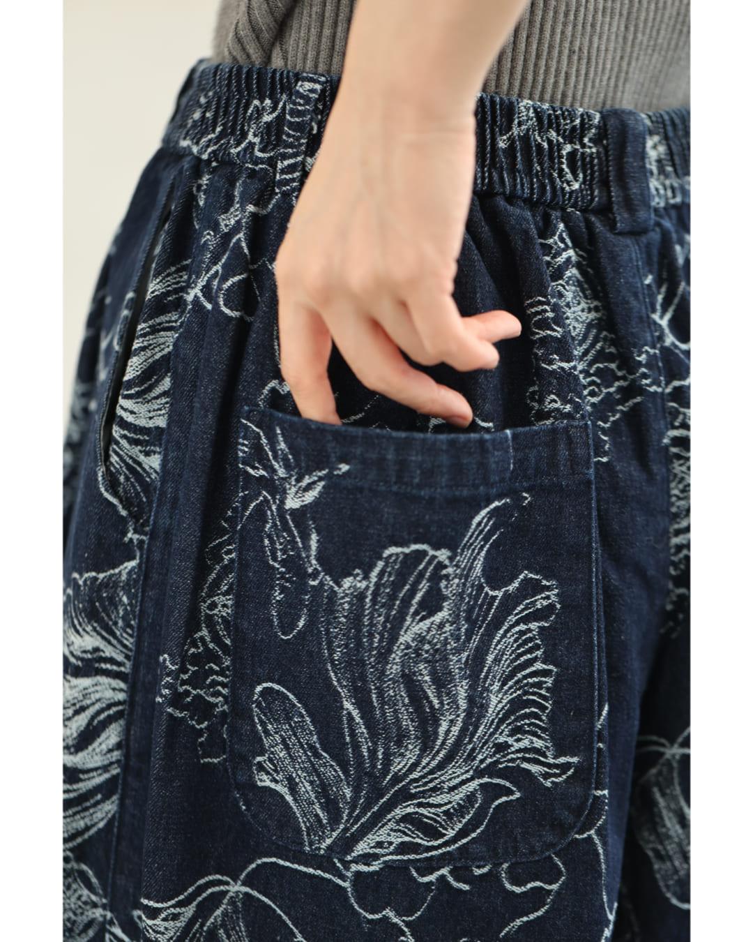 Cute CAWAII Artistic Floral Print Denim Wide Pants