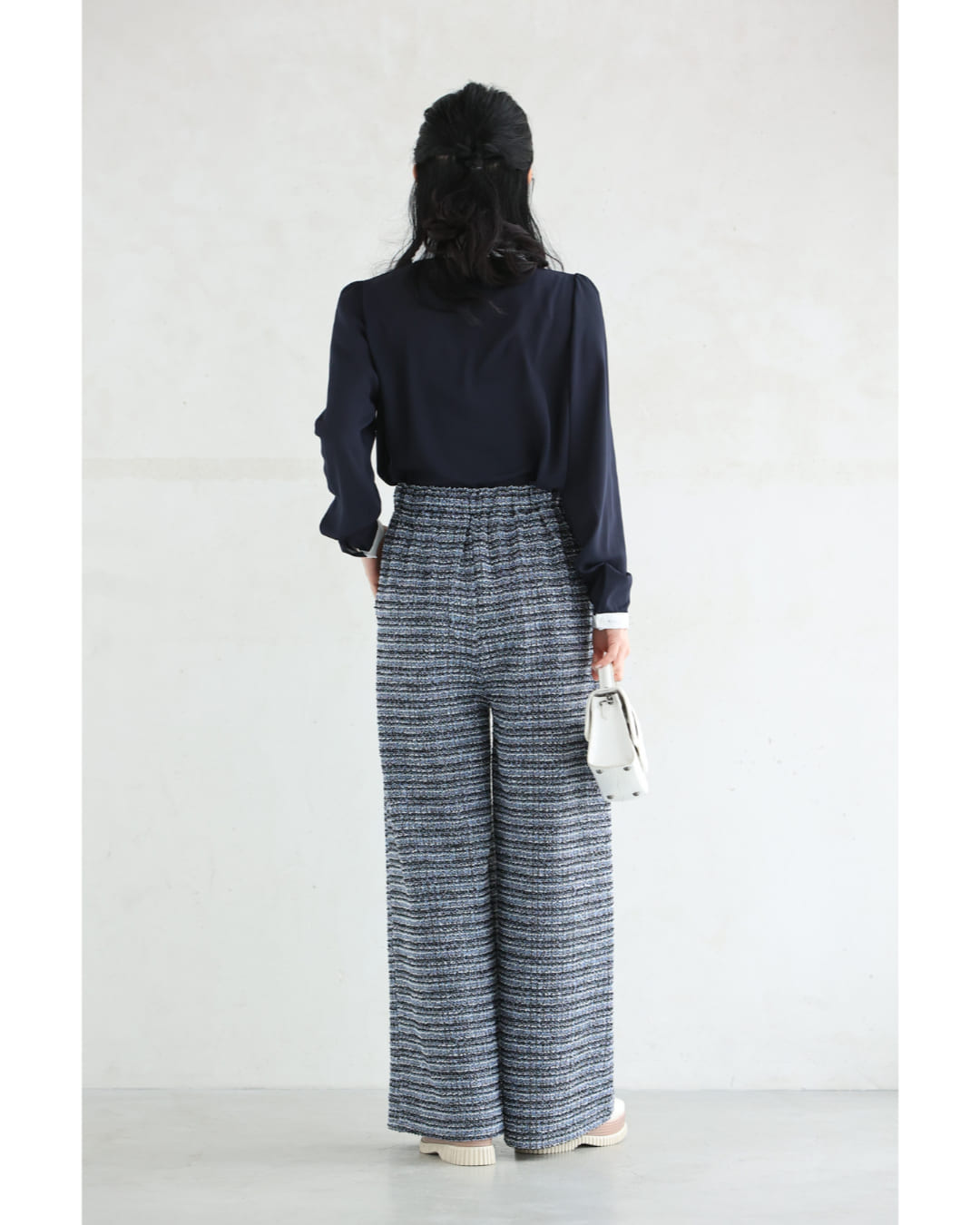 カワイイ CAWAII 着心地柔らかなツイード風タックワイドパンツ (ブラック) ブラック