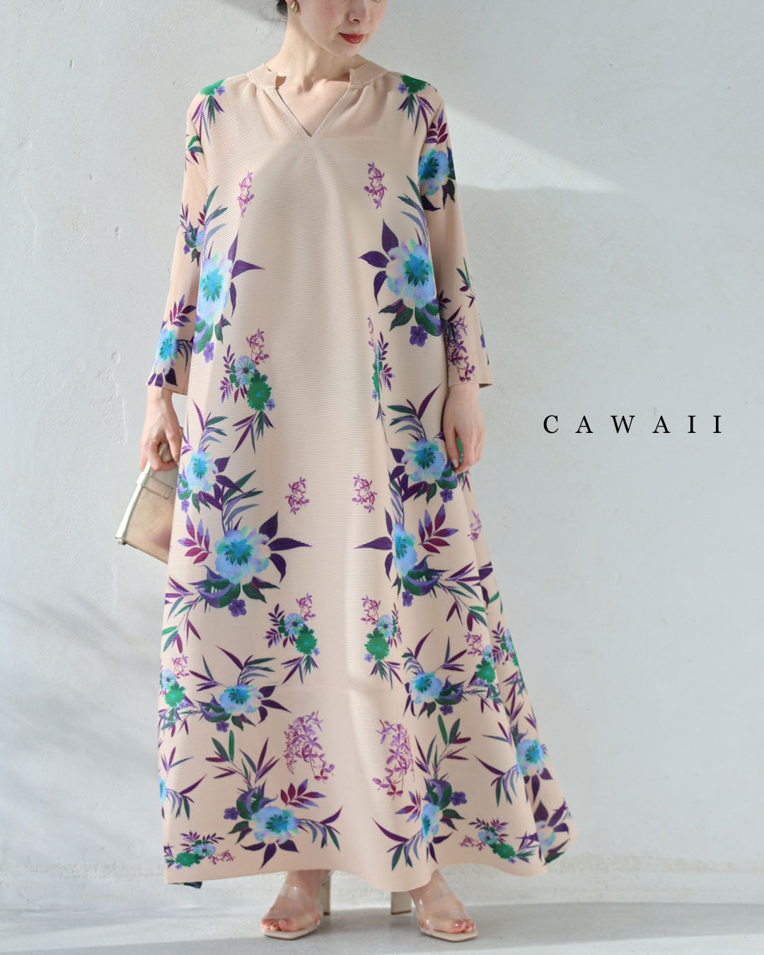 CAWAII CAWAII Elegant flower blooming accordion pleats long dress