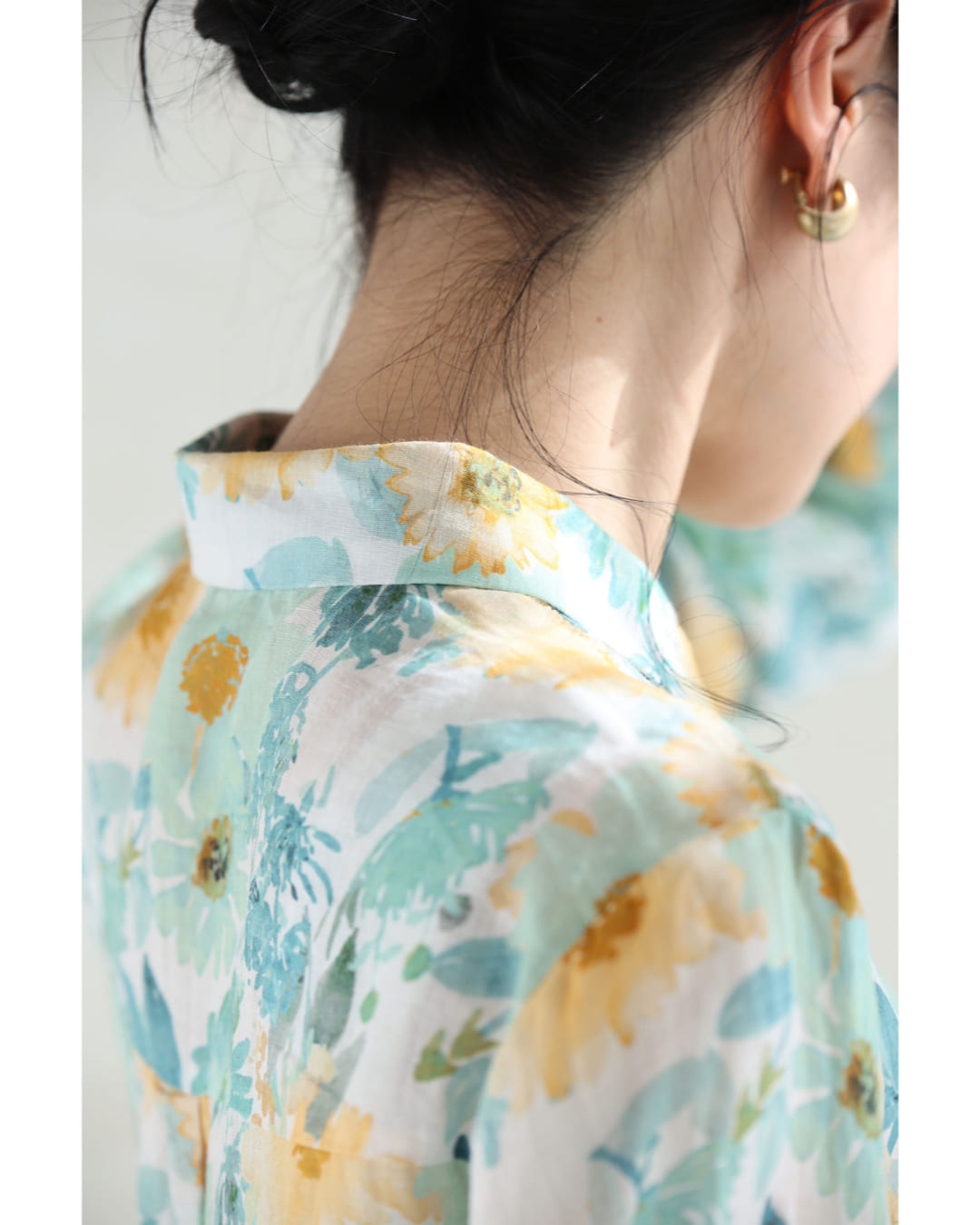 カワイイ CAWAII 涼しく柔らかな花の水彩画シャツトップス (グリーン) グリーン